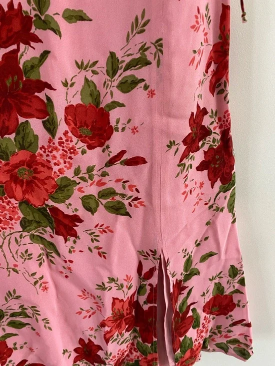 Reformation Floral Pink Slip Dress with Red Bloom Print - Picture 4 of 4